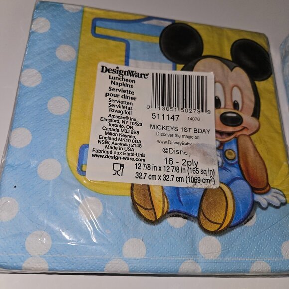 Plates Napkins Lot Disney Baby Mickey Mouse 1st Birthday Party Decor SEALED READ - Picture 4 of 11